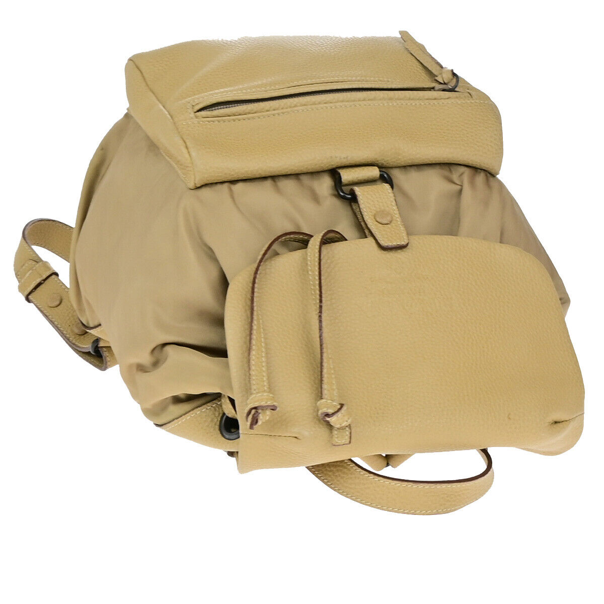 PRADA Logo Backpack Bag Drawstring Nylon Leather Beige Italy 38YF112