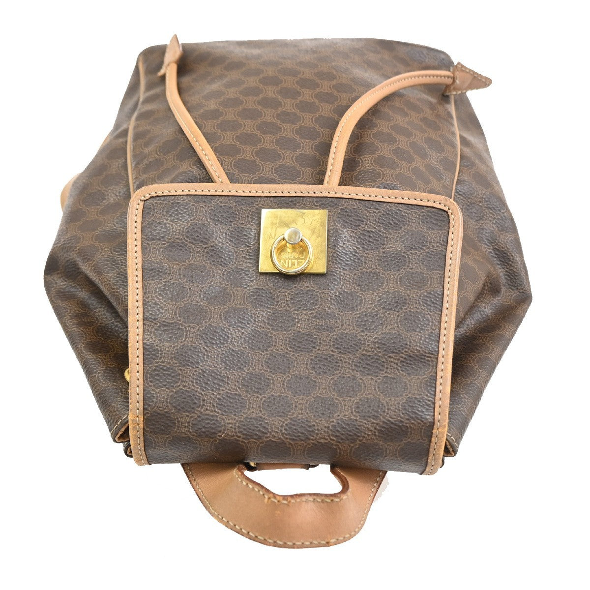 CELINE Logo Macadam Pattern Backpack Bag PVC Leather Brown GHW 87CA858