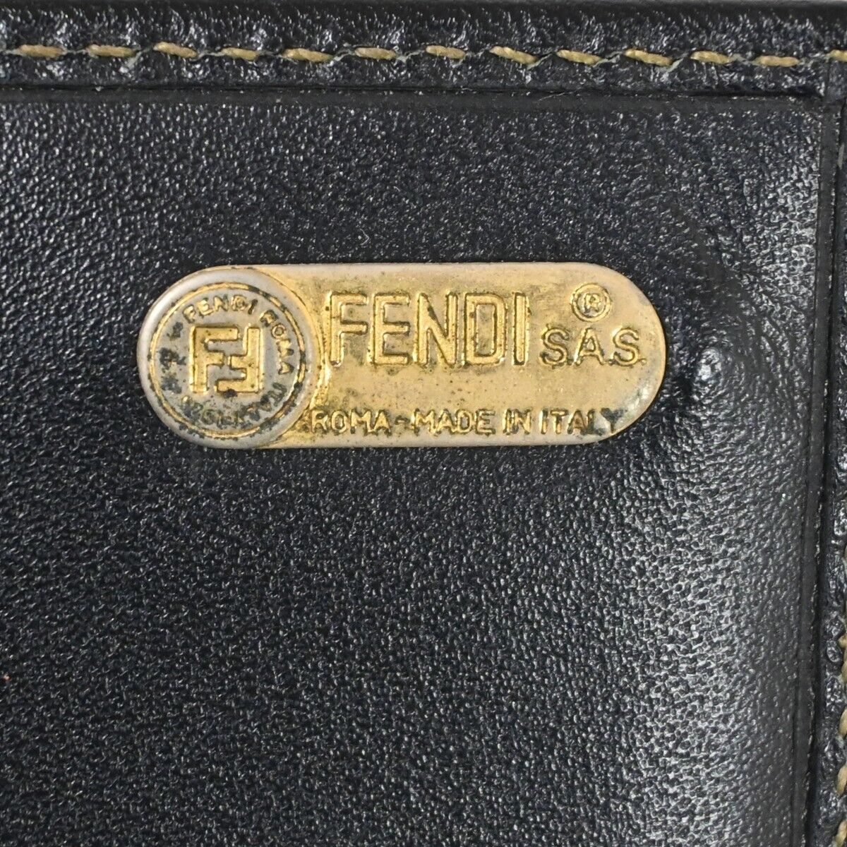 FENDI Logo Pequin Bifold Long Wallet Purse PVC Leather Brown Black Italy 04RH855