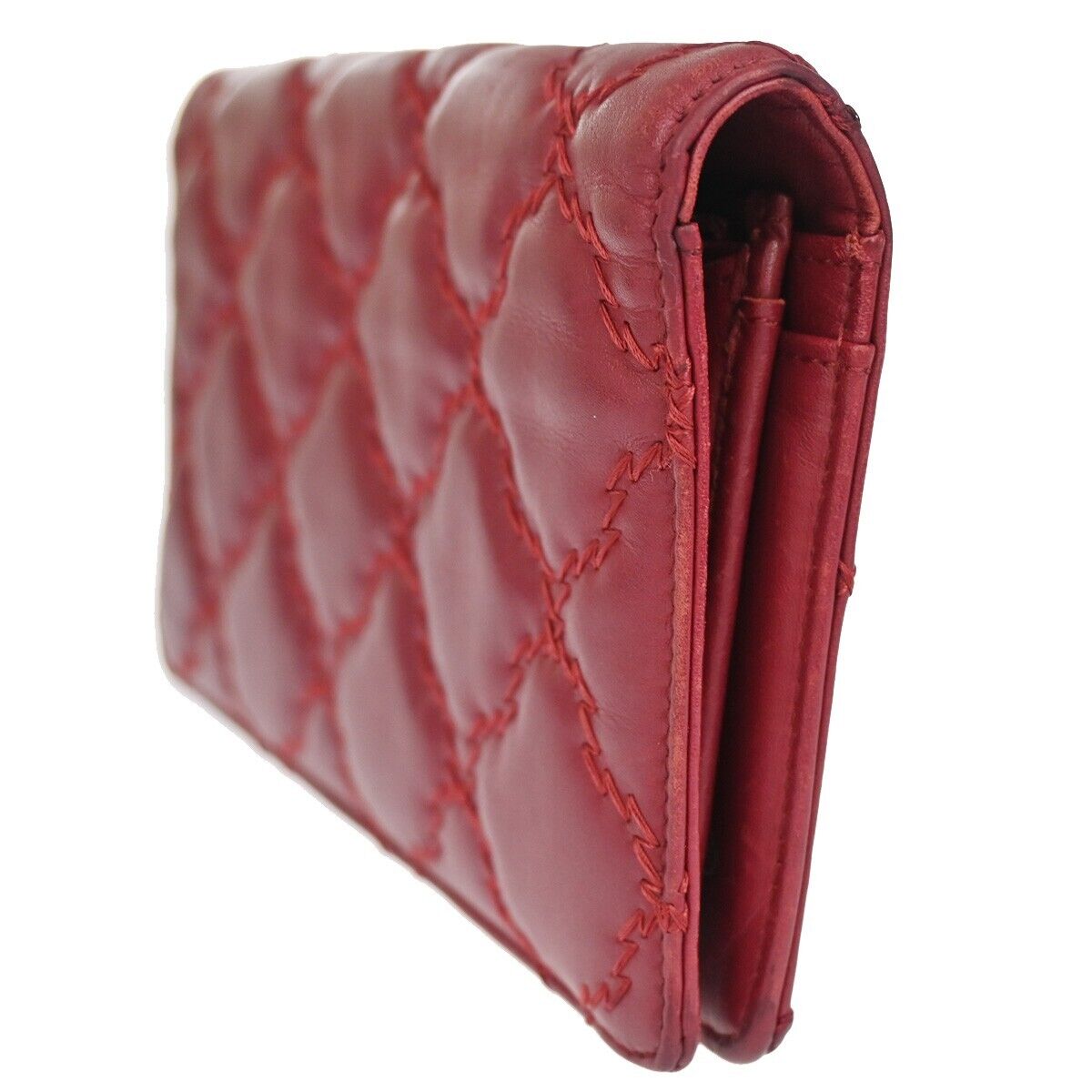 CHANEL CC Logo Ultra Stitch Long Bifold Wallet Purse Leather Bordeaux 30YD527