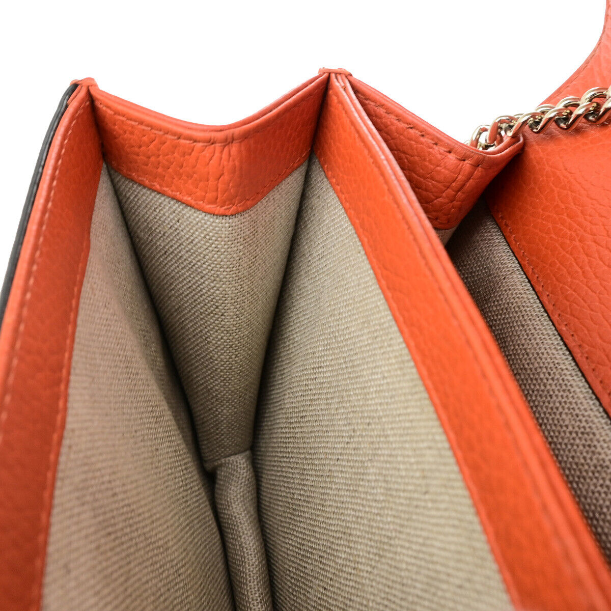 GUCCI Logo Interlocking G Chain Mini Shoulder Bag Leather Orange GHW 58YG618