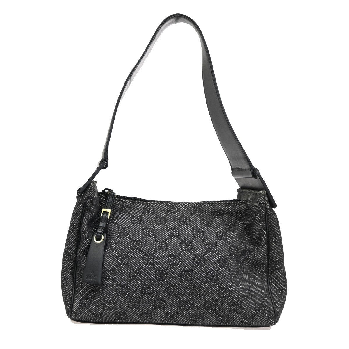 GUCCI GG  Pattern Shoulder Hand Bag Canvas Leather Black GHW Italy 35CA700