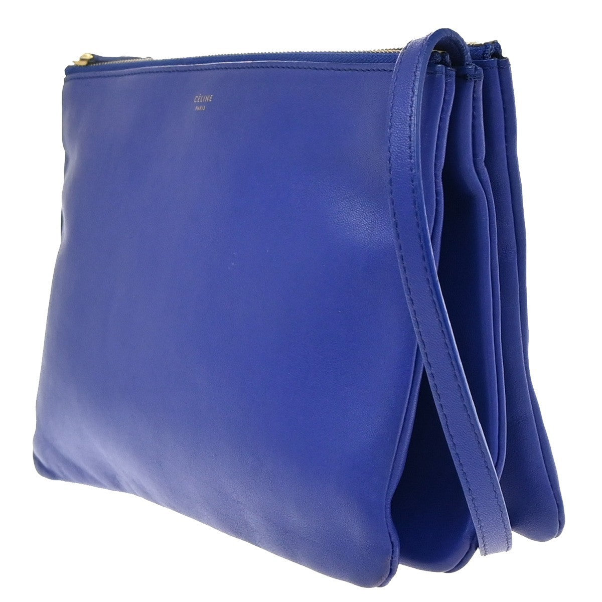 CELINE Logo Trio Crossbody Shoulder Bag Leather Blue Italy 88EG009