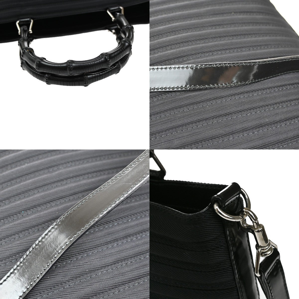 GUCCI Logo Bamboo 2Way Shoulder Hand Bag Canvas Leather Black SHW 30KB571
