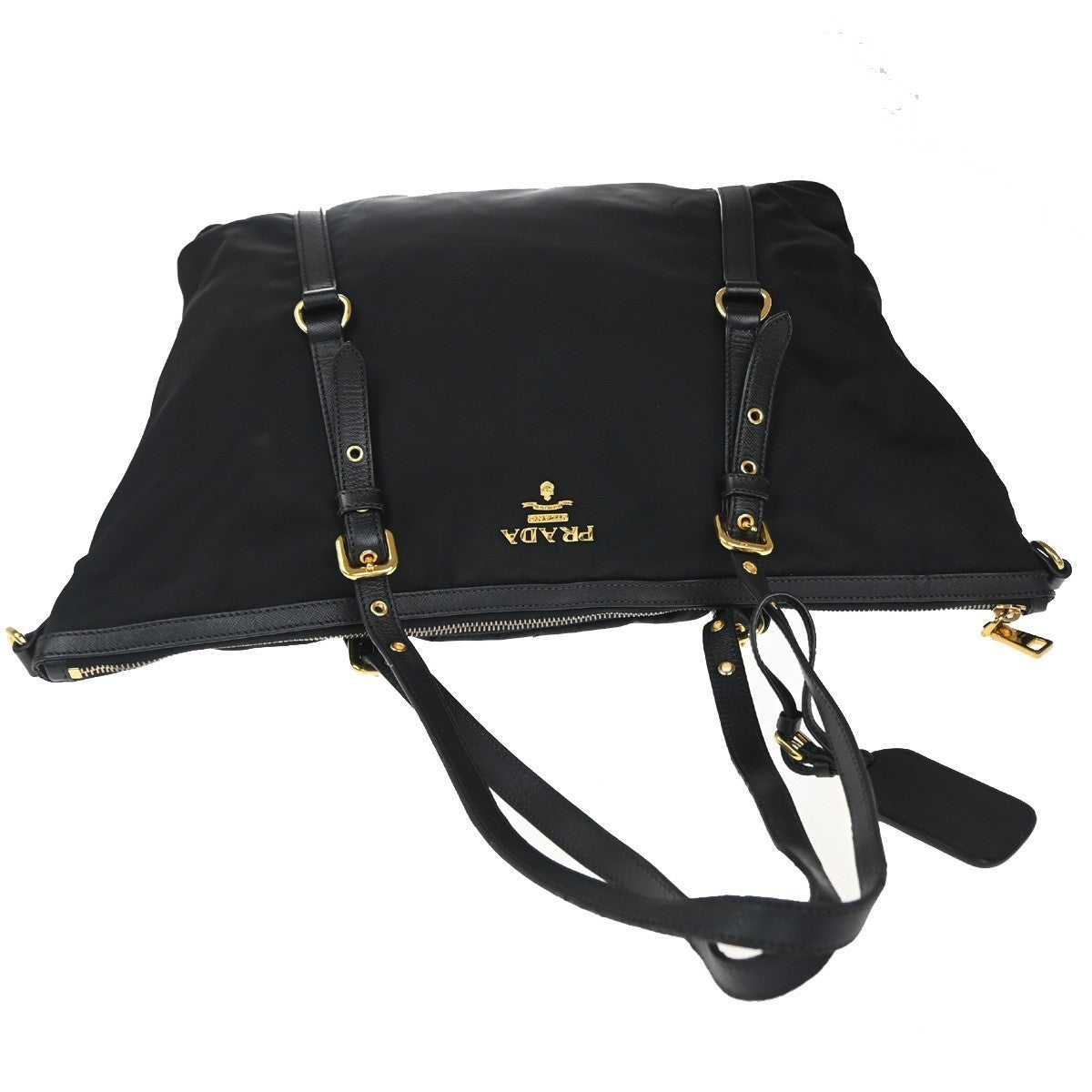 PRADA Logo Tessuto Saffiano Shoulder Bag Nylon Leather Black GHW 76KP488