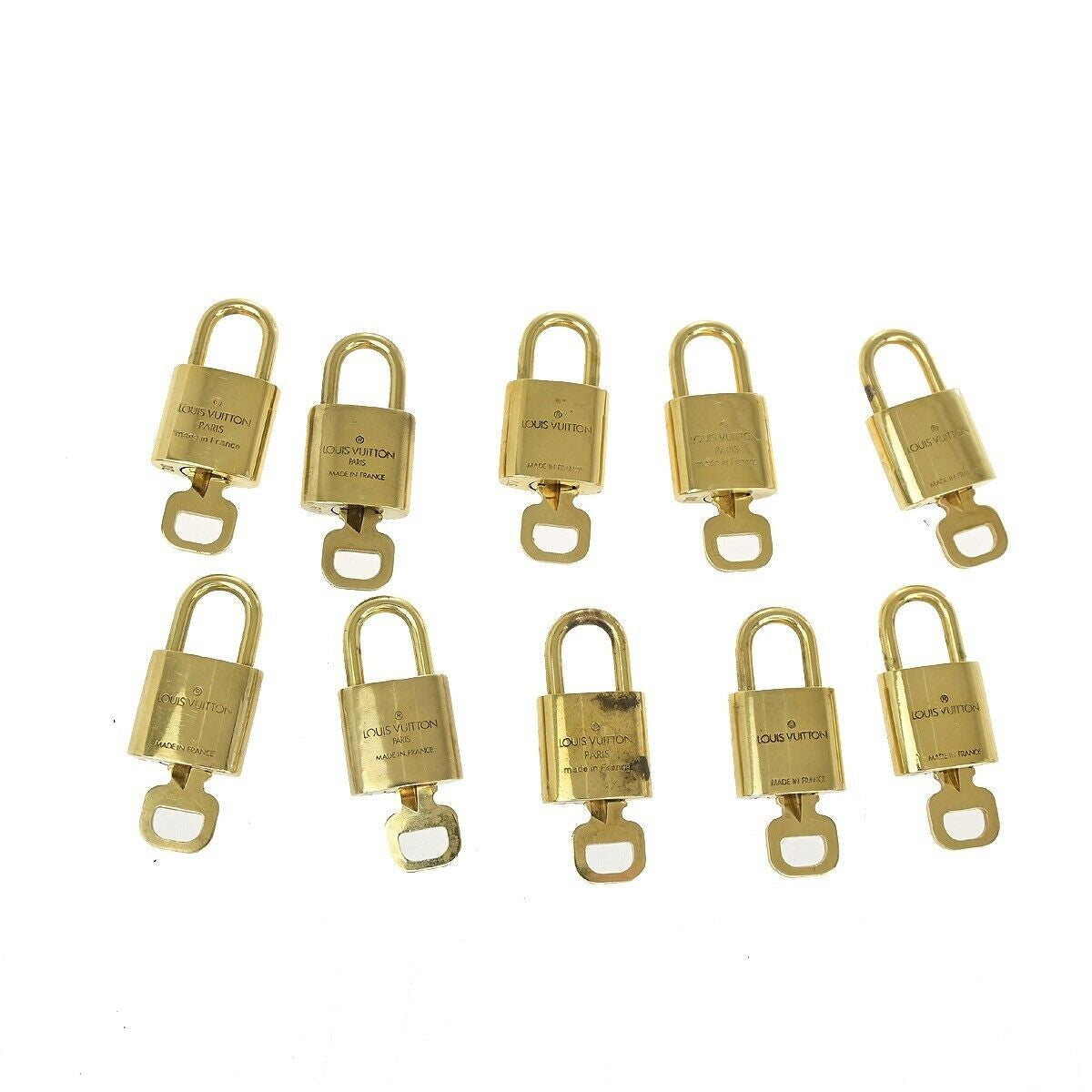 LOUIS VUITTON LV 10 SET PADLOCK KEY BAG CHARM CADENA GOLD PLATED FRANCE 80SH830