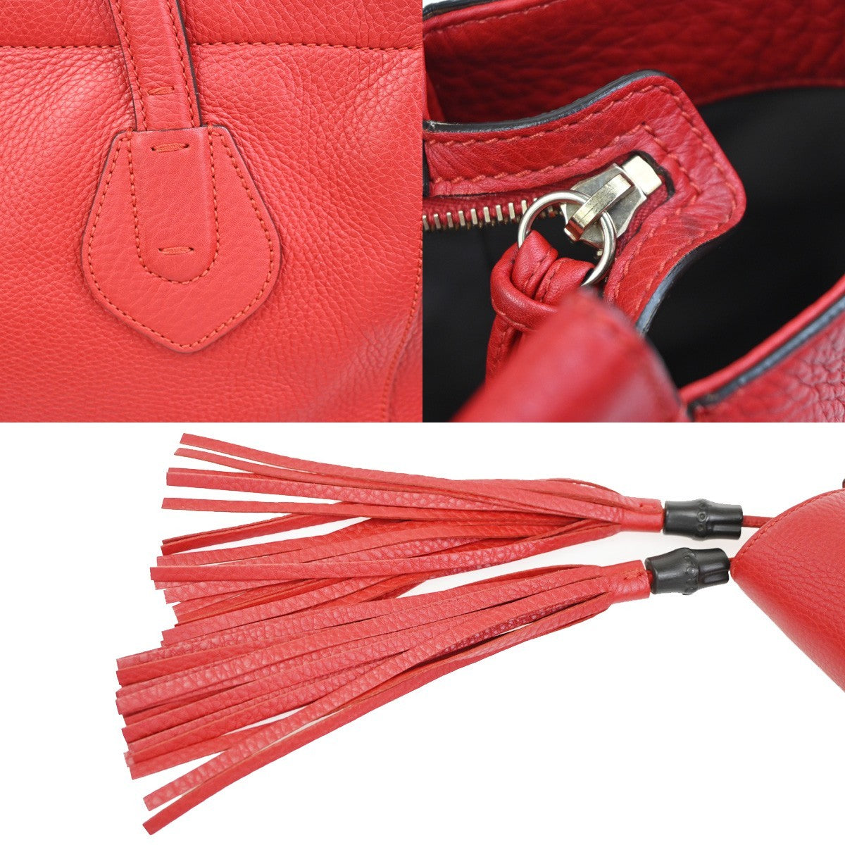 GUCCI Logo Lady Tassel Shoulder Hand Tote Bag Leather Red GHW Italy 79YH903