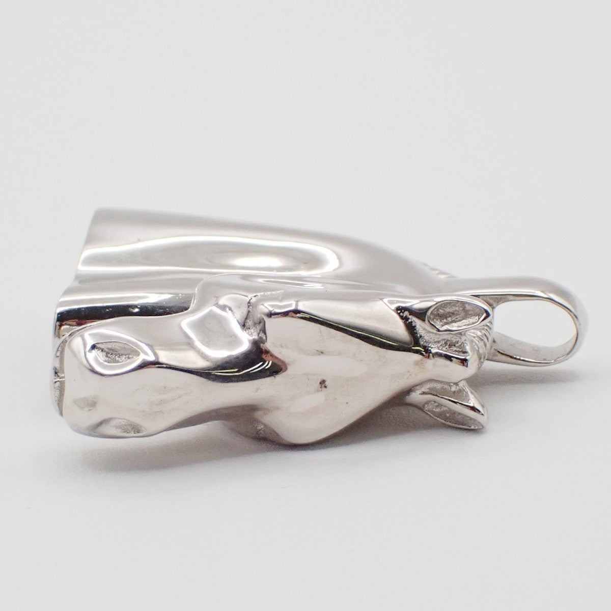 HERMES Logo Cheval Horse Necklace Pendant Top Silver Plated 31RL459