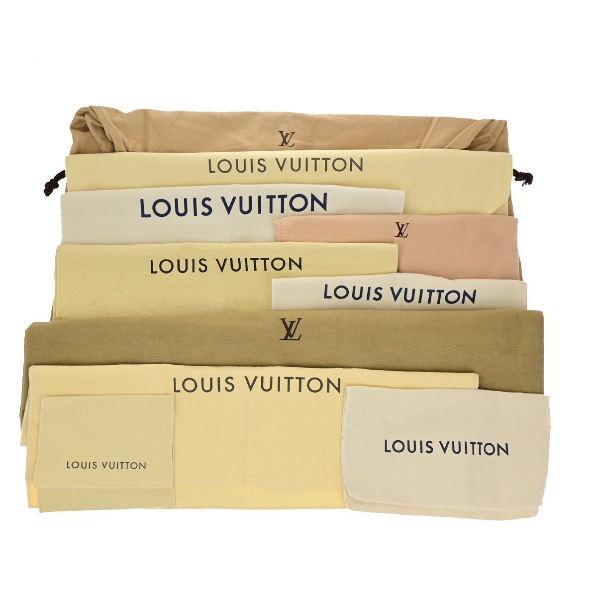 LOUIS VUITTON Logo 10 Set Dust Bag Drawstring Canvas Cotton Beige Brown 03KB492