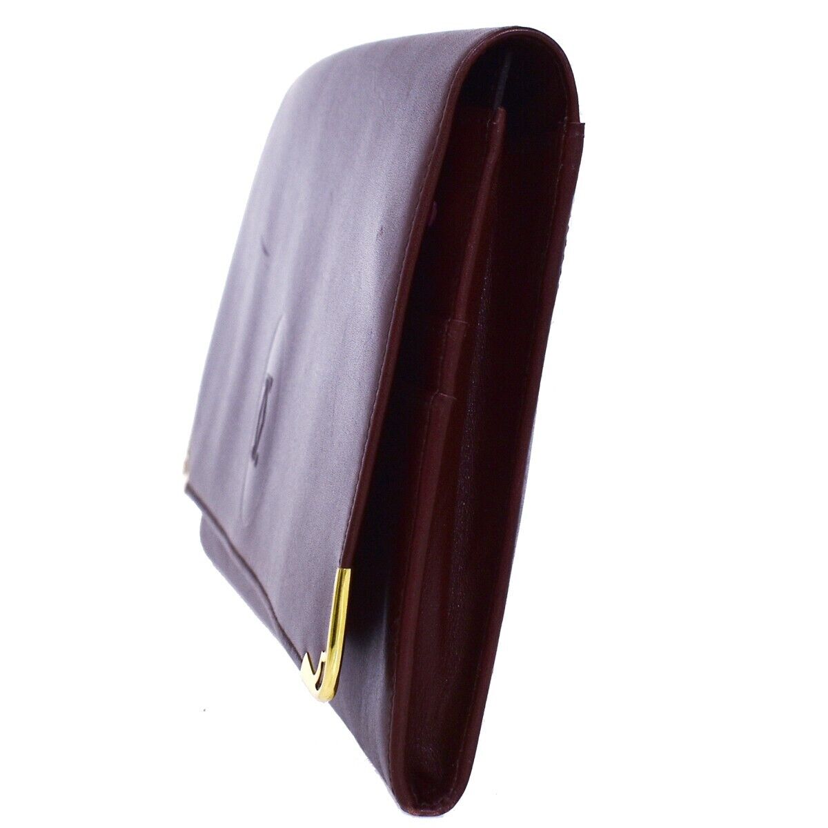 MUST DE CARTIER 2C Logo Wallet Clutch Hand Bag Leather Bordeaux Gold 09EA018