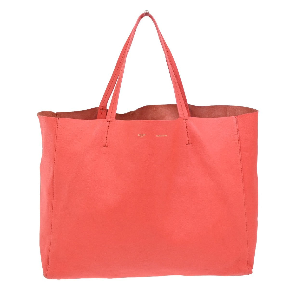 CELINE Logo Horizontal Cabas Tote Shoulder Hand Bag Leather Orange Italy 35ZA290