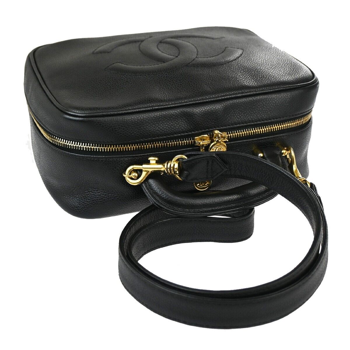 CHANEL CC Logo Vanity Cosmetic 2Way Hand Bag Caviar Leather Black GHW 304RJ716