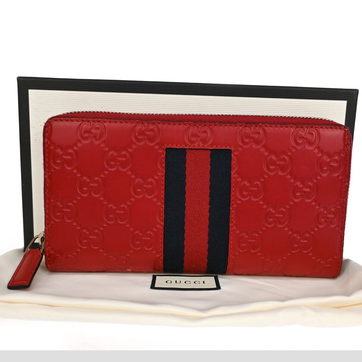 GUCCI Guccissima GG pattern Long Bifold Wallet Leather Red Italy 32GA976