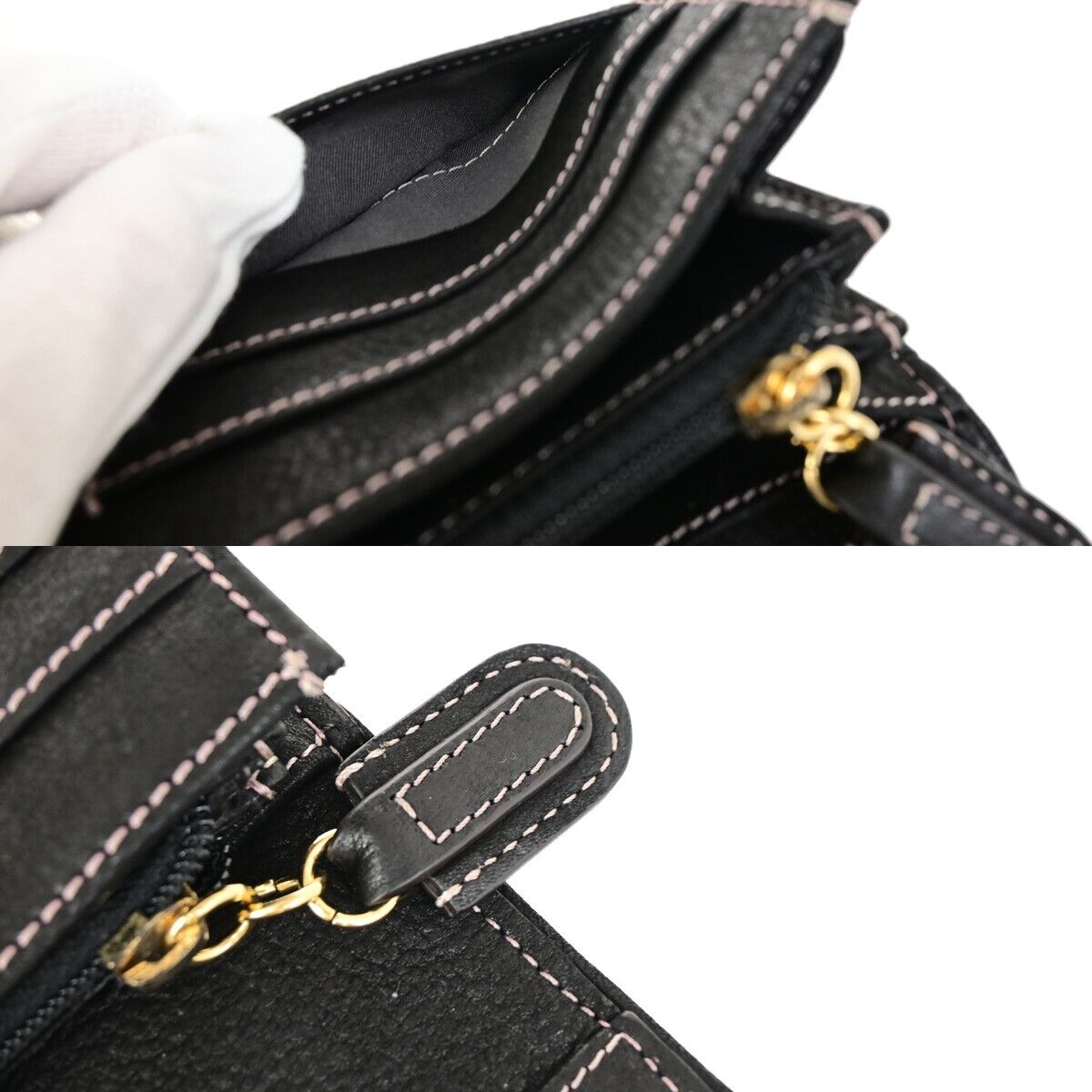 LOEWE Logo Anagram Stitch Bifold Long Wallet Purse Leather Black GHW 67SJ481