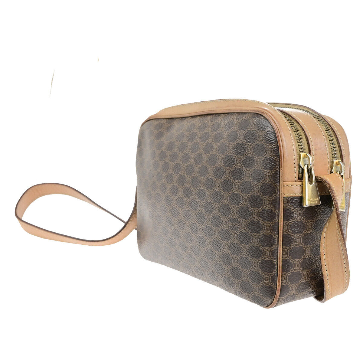 CELINE Logo Macadam Pattern Shoulder Bag PVC Leather Brown GHW Italy 35YG591