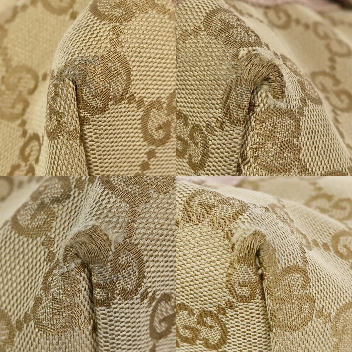 GUCCI GG Pattern Sherry Mini Hand Bag canvas Leather Beige Gold Italy 67DA078