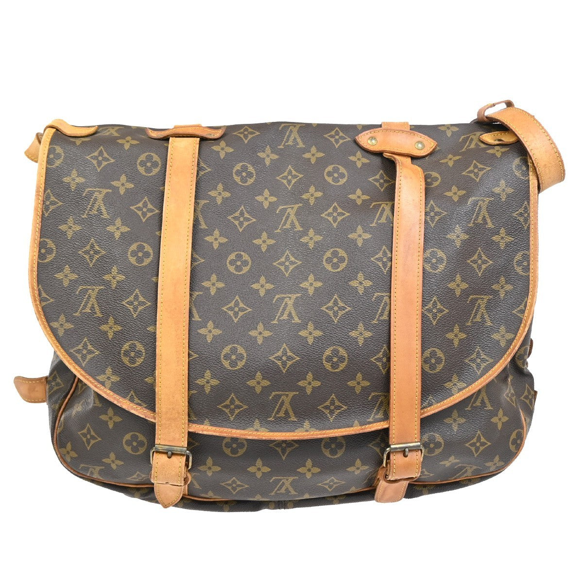 LOUIS VUITTON Logo Saumur 43 Shoulder Bag Monogram Leather Brown M42252 84ZA235