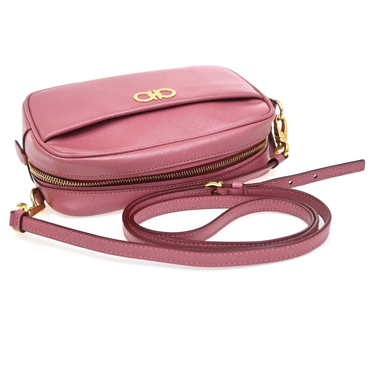 SALVATORE FERRAGAMO Logo Gancini Mini Shoulder Bag Leather Pink GHW 31EG216