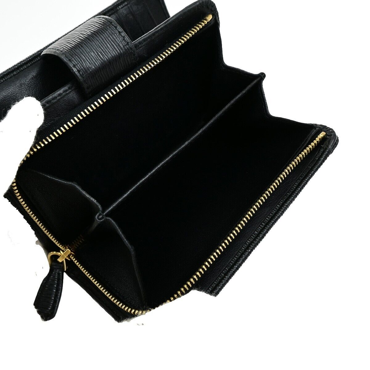 PRADA Logo Bifold Wallet Purse Leather Black Gold GHW Italy 60YG988