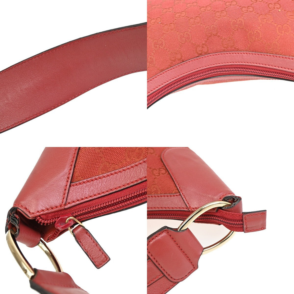 GUCCI Logo GG Pattern Shoulder Hobo Bag Canvas Leather Red Italy 88FB572