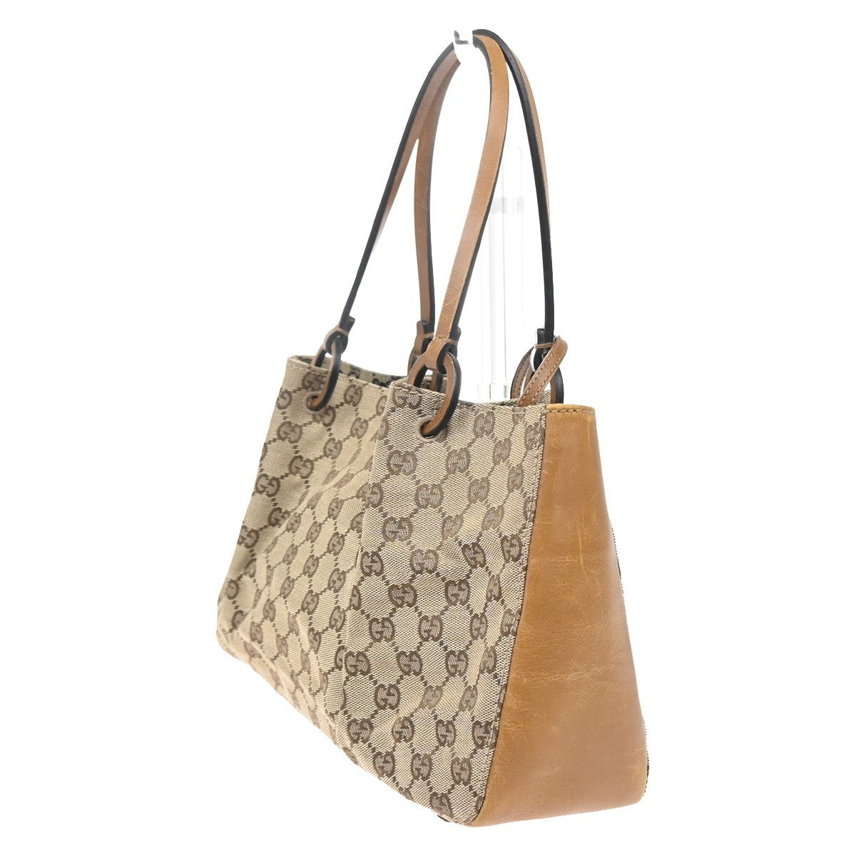 GUCCI Logo GG Monogram Canvas Leather Tote Bag Brown Italy 61CA074