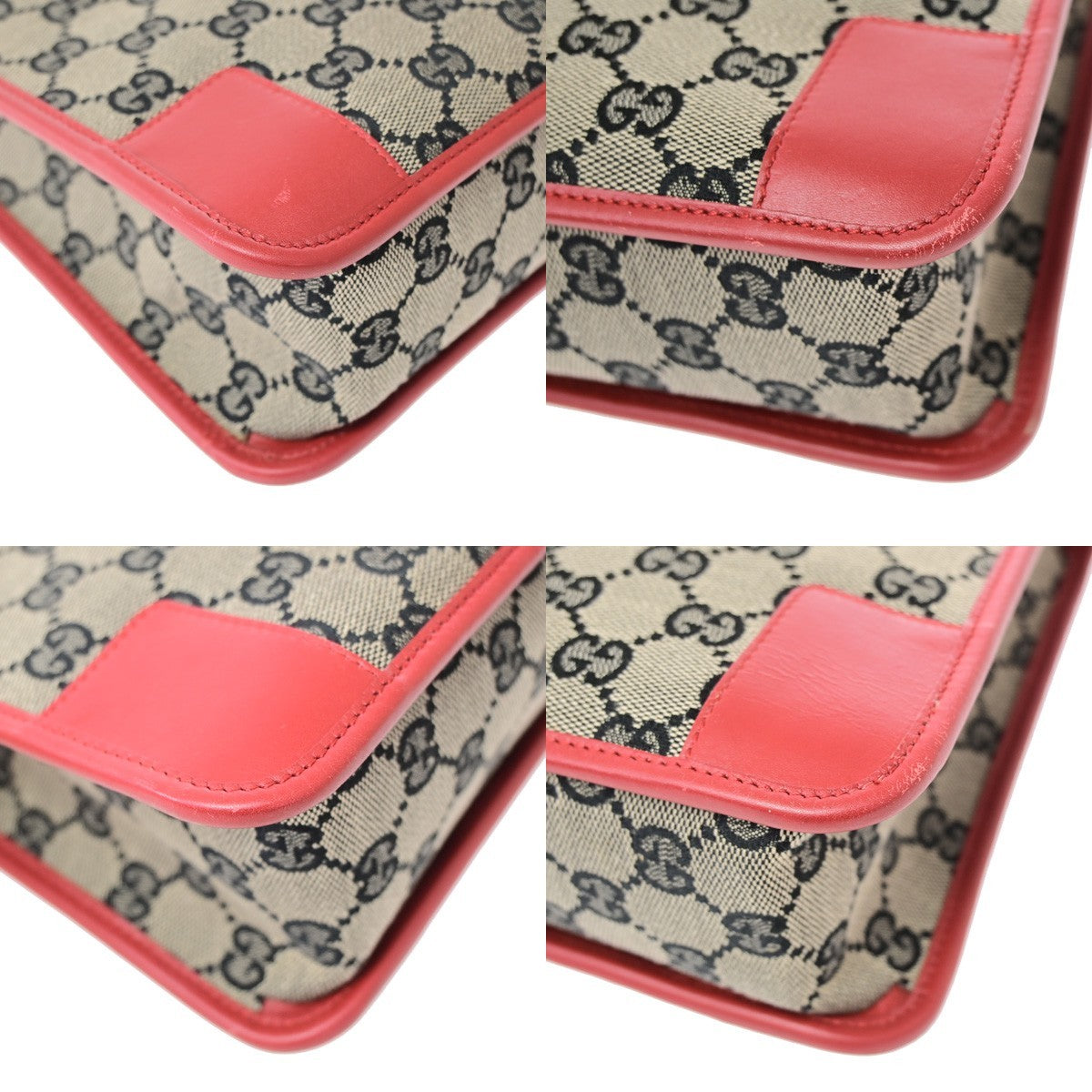 GUCCI Logo GG Pattern​ Hand Bag Canvas Leather Red Black GHW Italy 70KD119