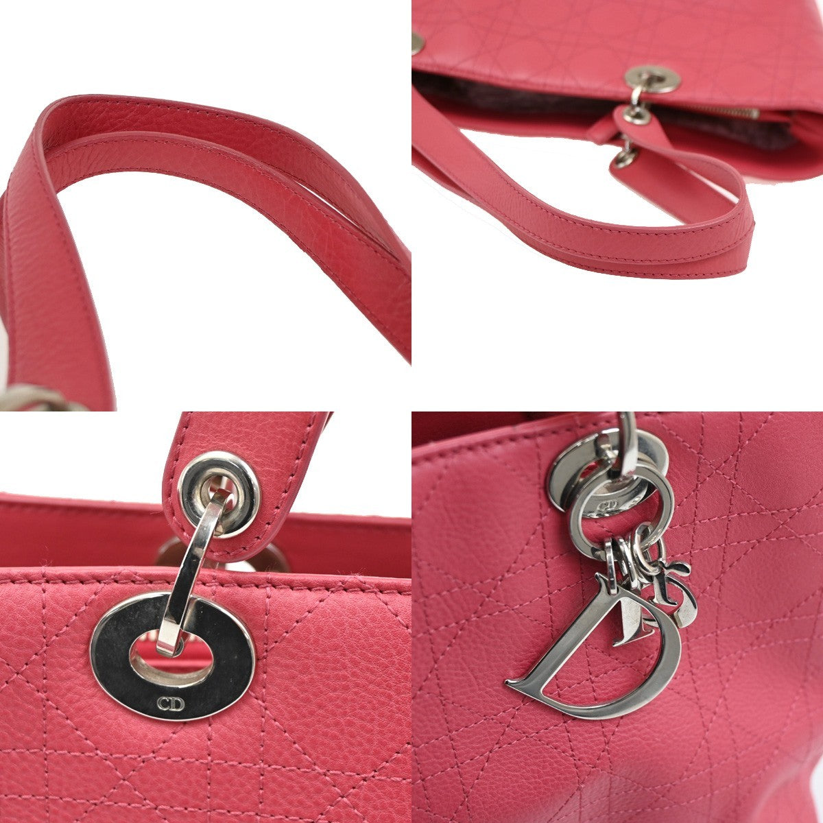 CHRISTIAN DIOR Lady Cannage Shoulder Tote Bag Leather Pink SHW 75TA300