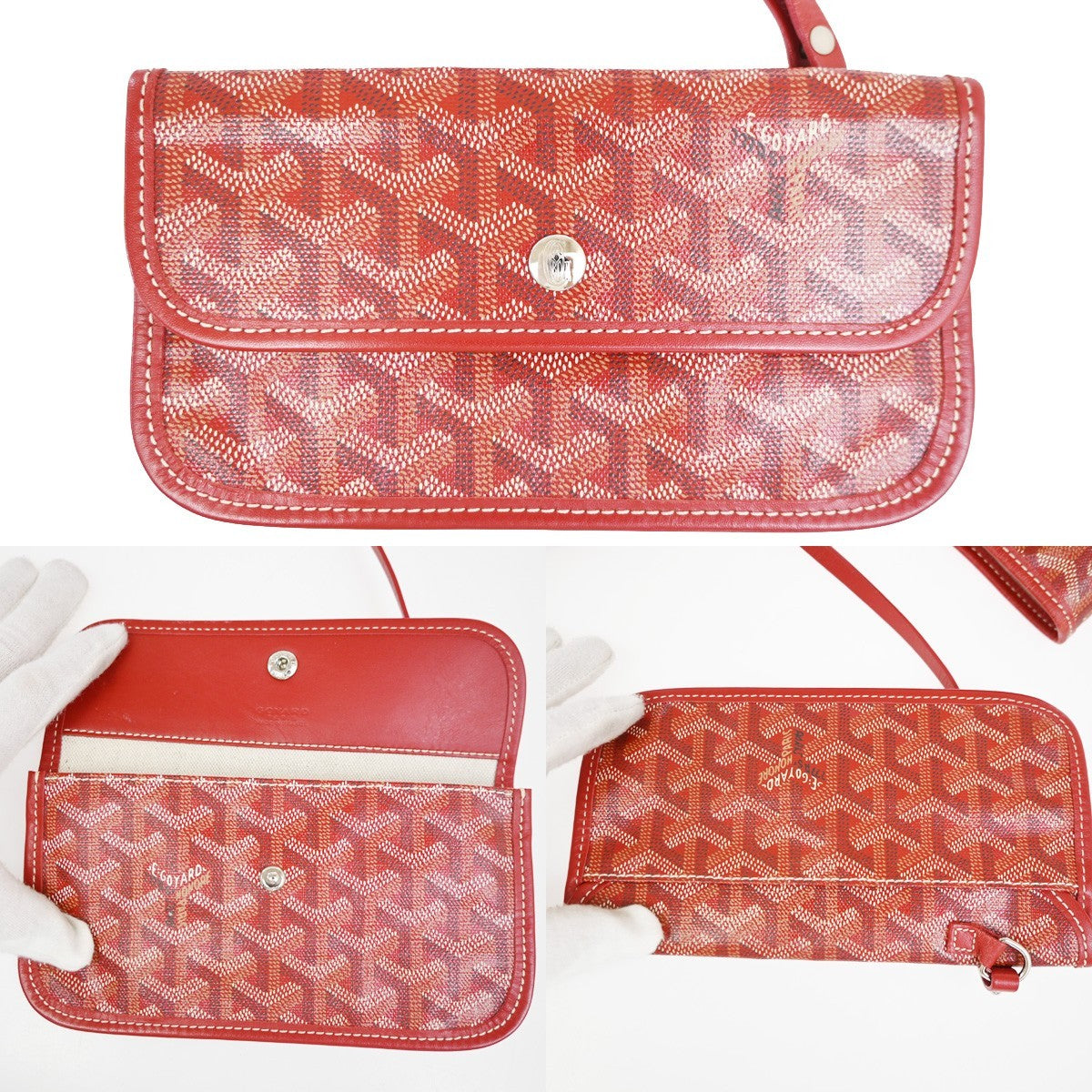 GOYARD Saint Louis PM stripe initial Tote Bag Pouch Red Canvas Leather 620RL919