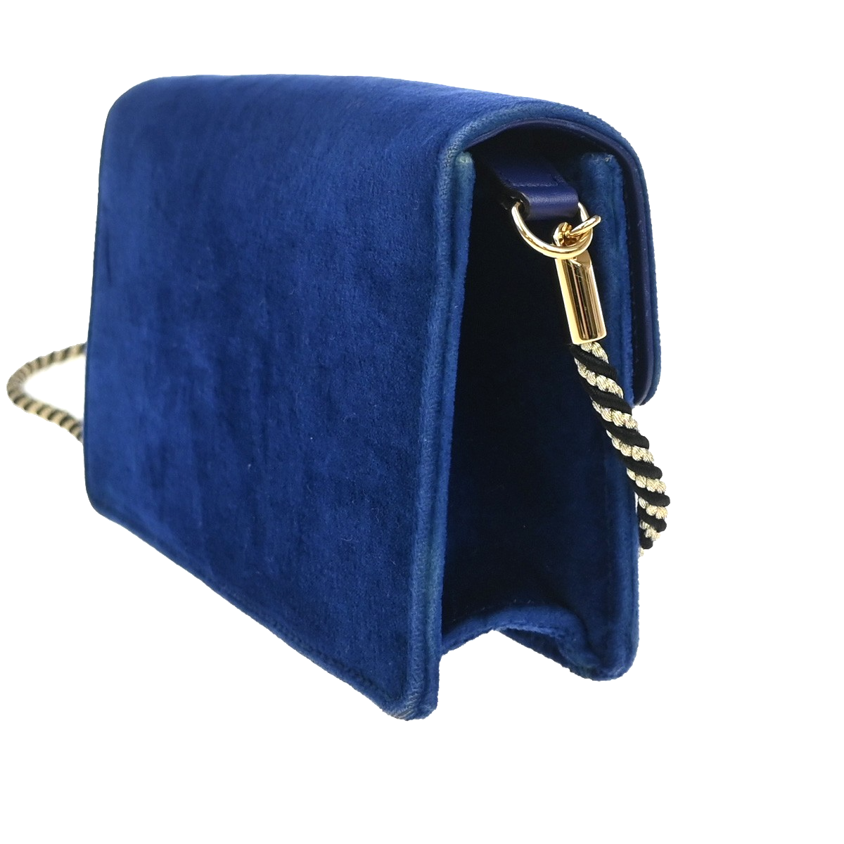 GUCCI Crystal G Logo Broadway Min Shoulder Bag Velvet Leather Blue GHW 16YH968