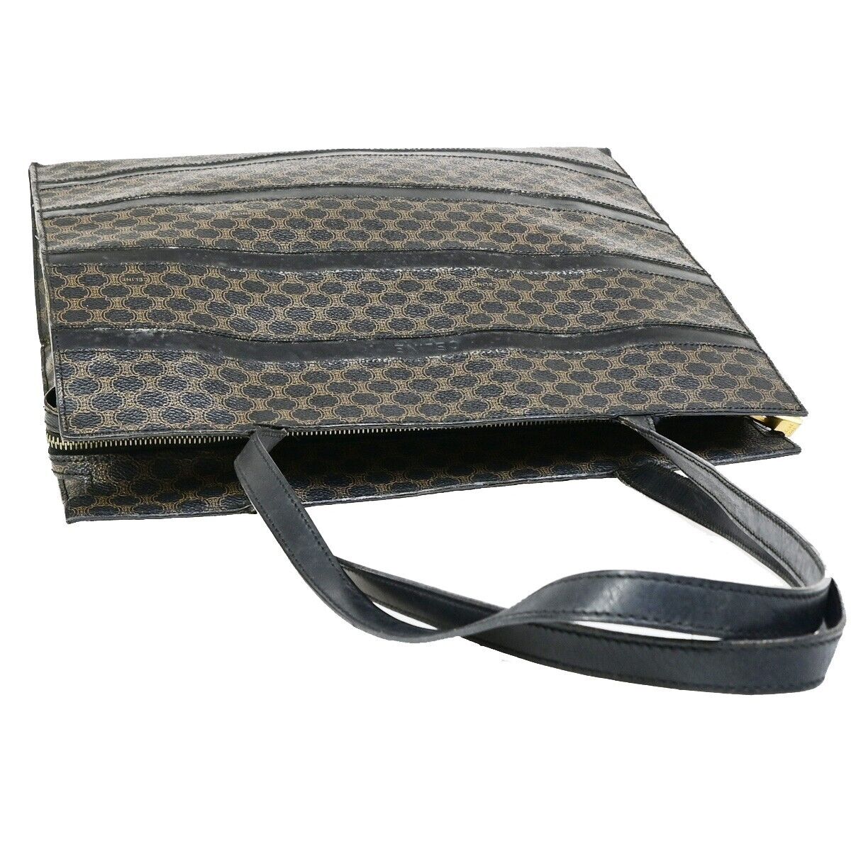 CELINE Logo Macadam Pattern Shoulder Tote Bag PVC Leather Black Italy 66EB346