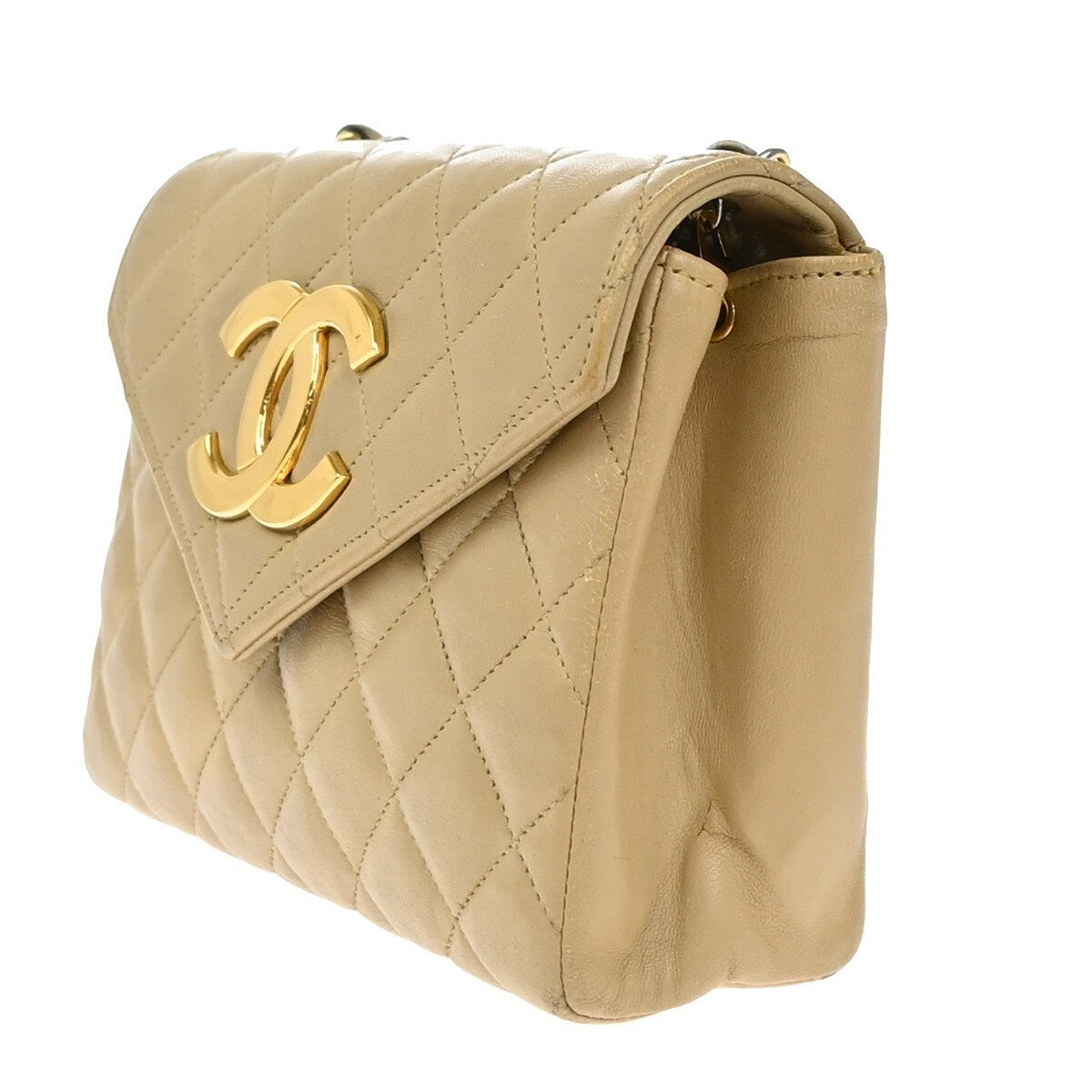 CHANEL CC Logo Mini Matelasse Chain Shoulder Bag Leather Beige GHW 675RF438