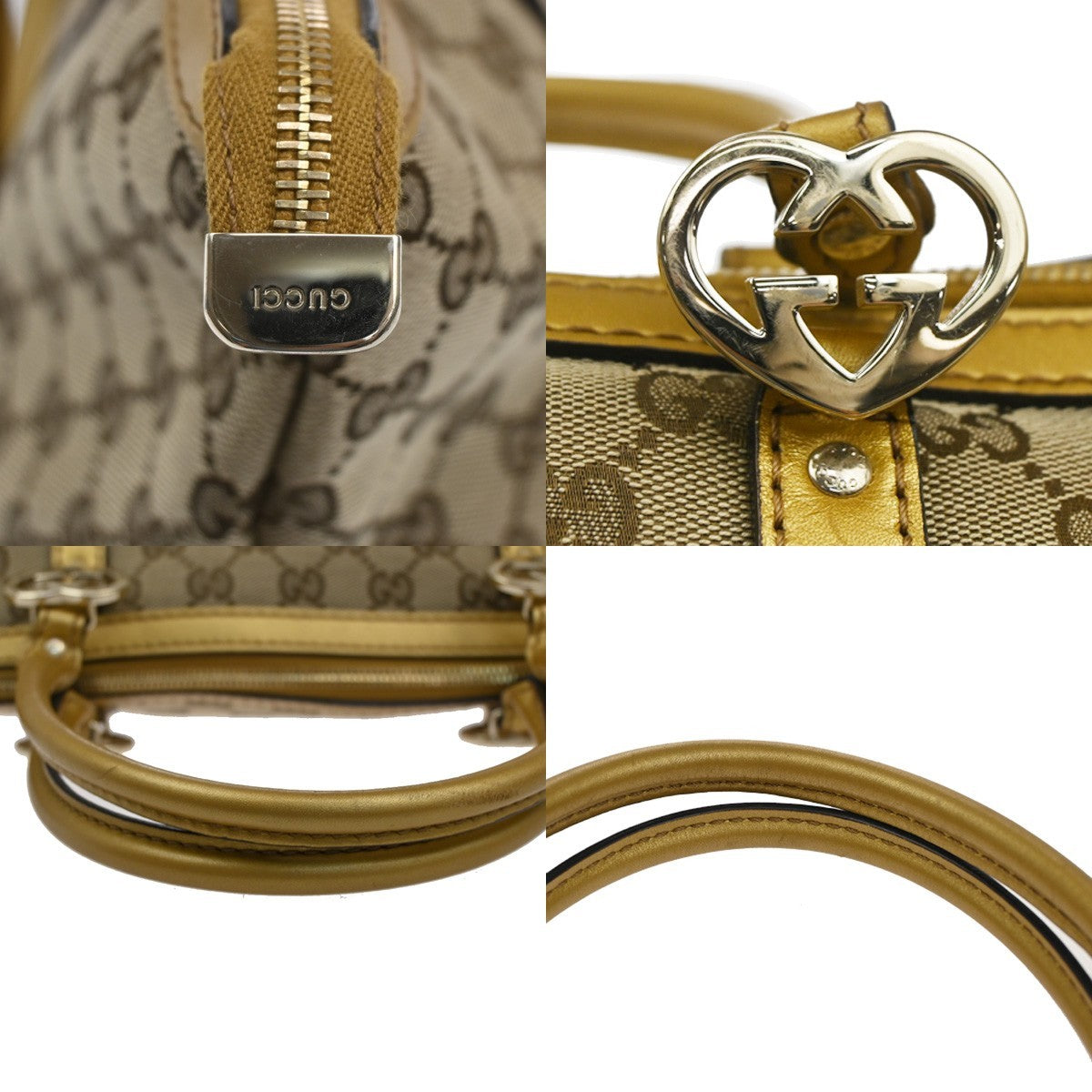 GUCCI GG Pattern Hand Bag Canvas Leather Heart-Shaped GG Charms Italy 39CA073