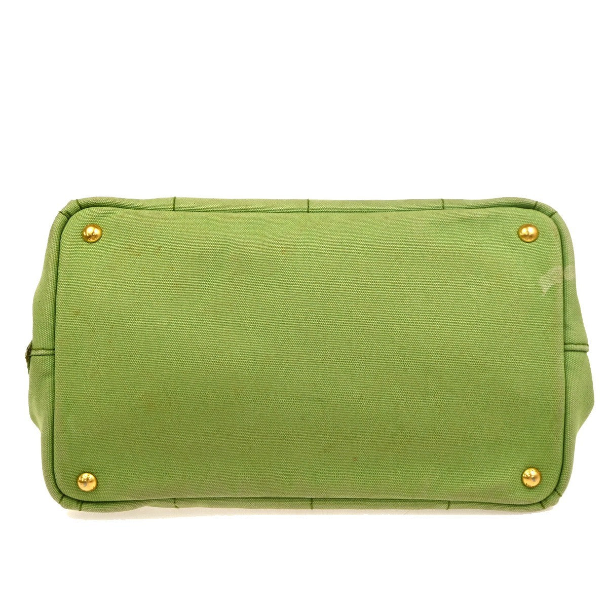 PRADA Milano Logo CANAPA Tote Hand Bag Denim Leather Green Gold Italy 32CA995