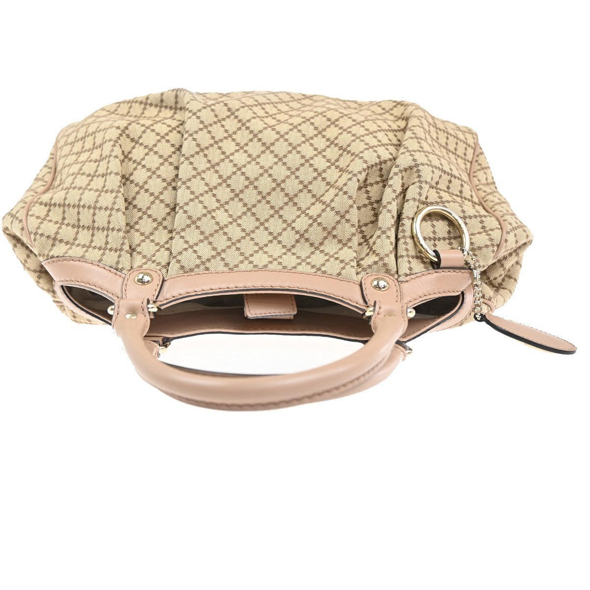 GUCCI GG Logo Diamante Sukey Shoulder Hand Bag Canvas Leather Beige Pink 74KC440
