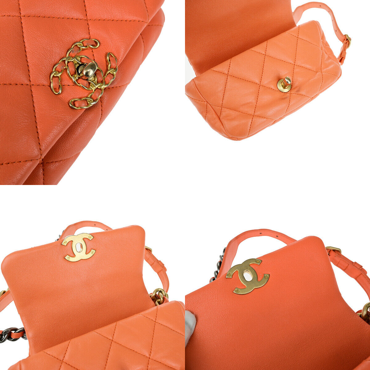 CHANEL 19 CC Logo Quilted Chain Waist Bum Body Bag Leather Orange GHW 813RK713