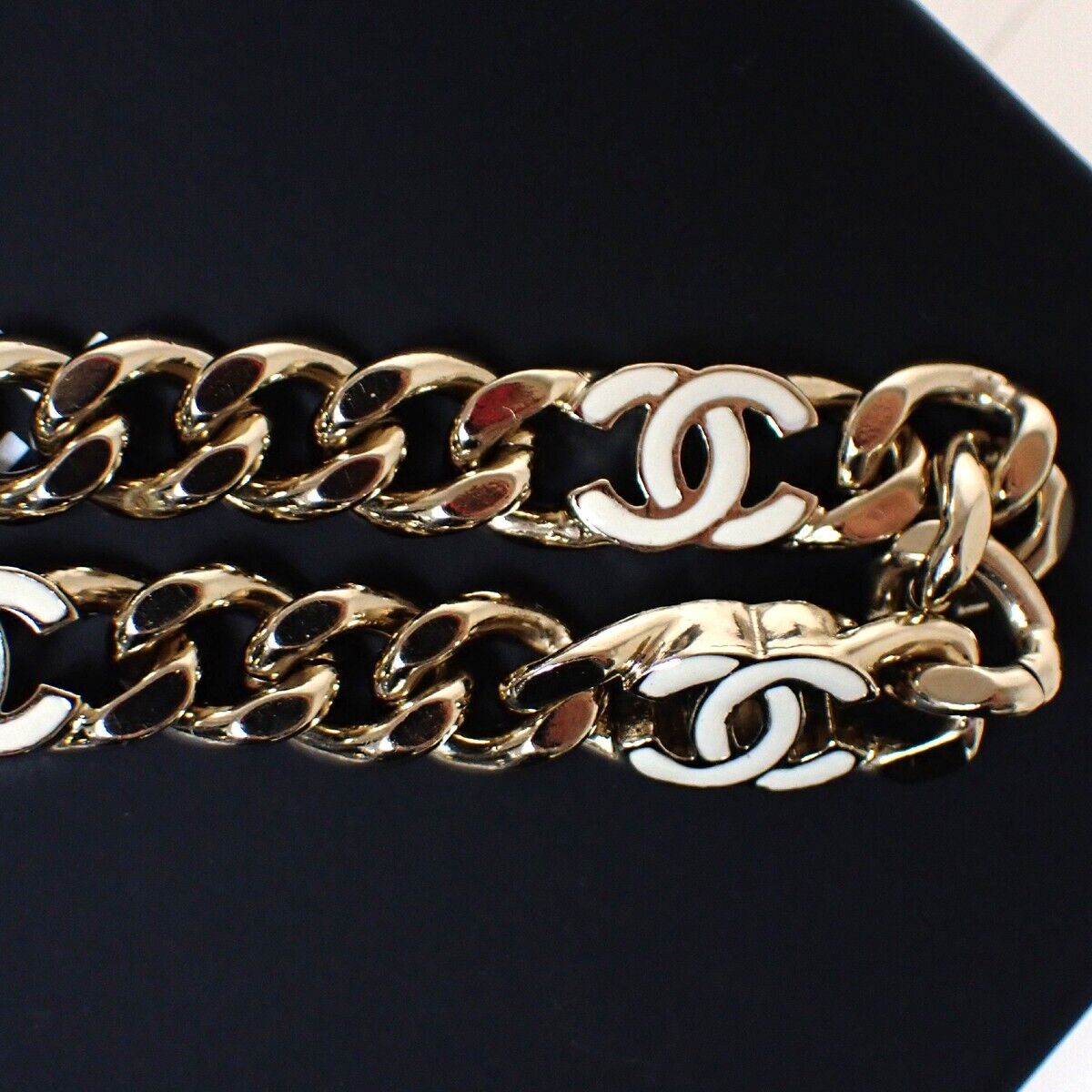 CHANEL CC Logo Chain Bracelet Bangle B22S GHW Italy Accessory 28RJ700