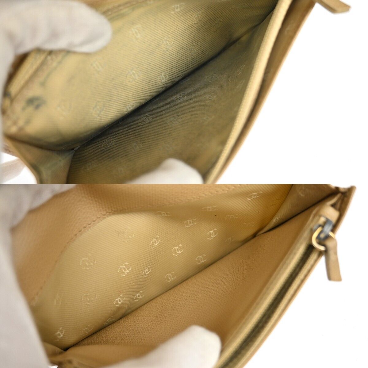 CHANEL CC Logo Long Bifold Wallet Purse Leather Beige Gold-Plated Italy 60GA245