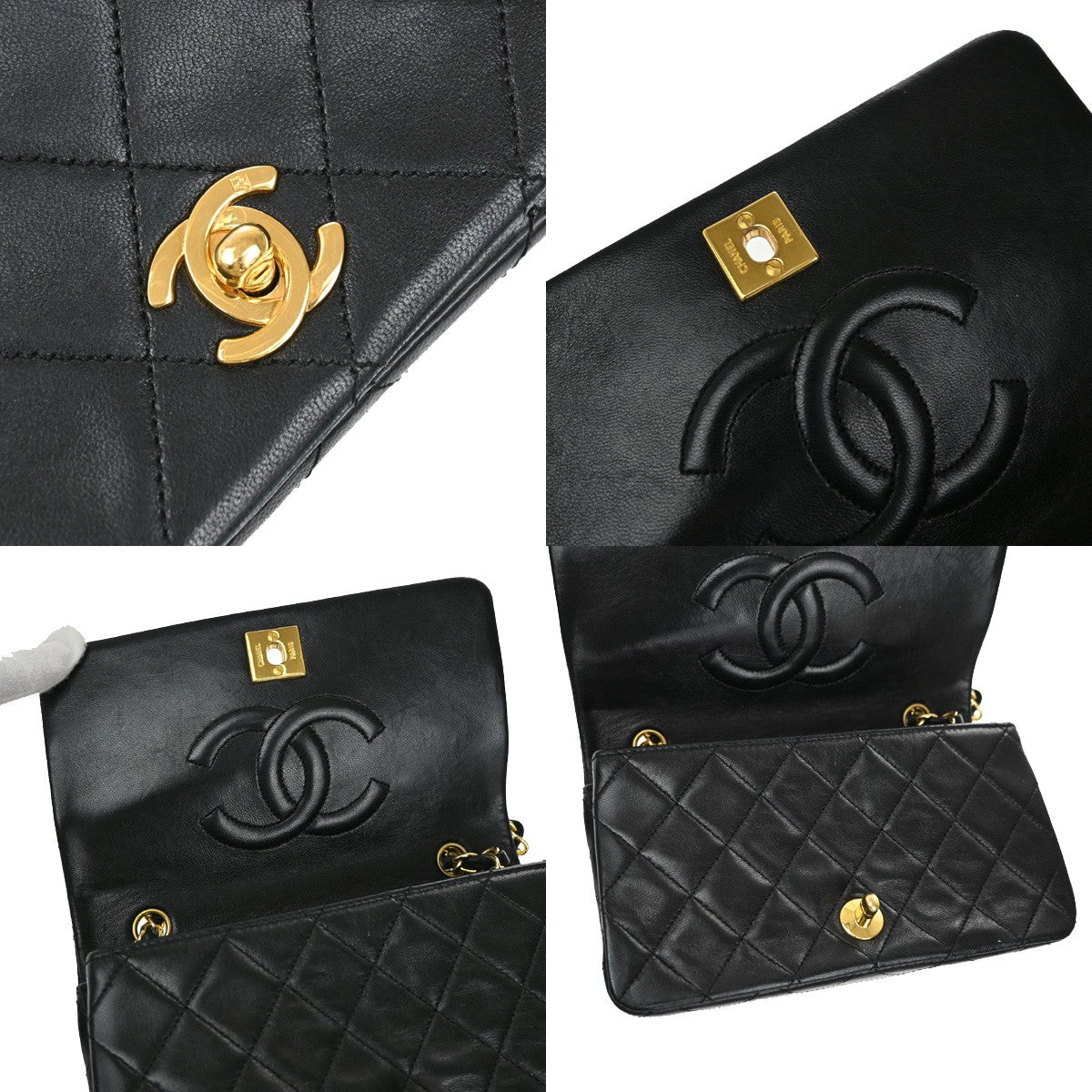 CHANEL CC Mini Matelasse Chain Shoulder Bag Leather Black GHW Vintage 385RL426