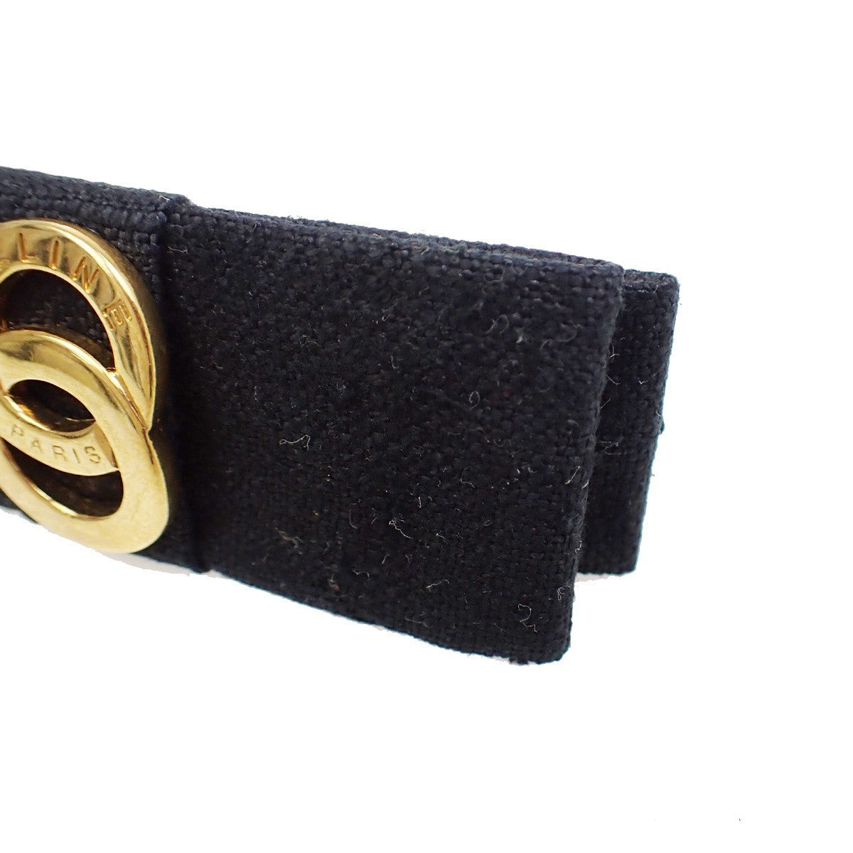 CELINE Logo Double Circle Ribbon Hair Clip Barrette Canvas Black GHW 09KB604