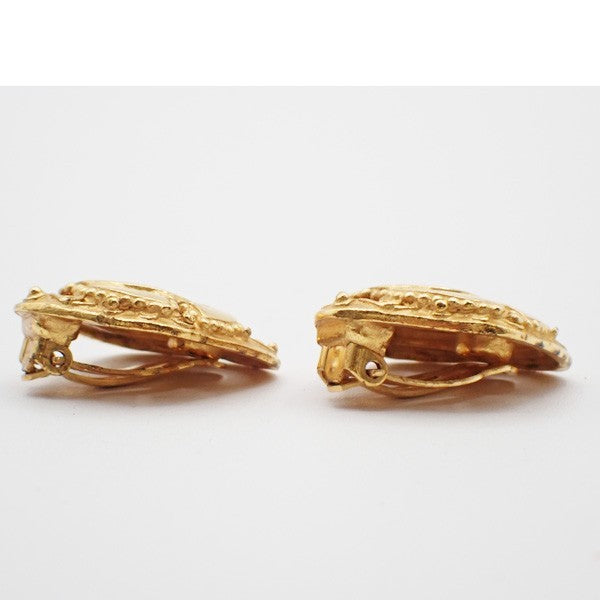 CHANEL CC Diamond Shape Button Earrings 96 AClip-On Gold GHW Vintage 83RL871