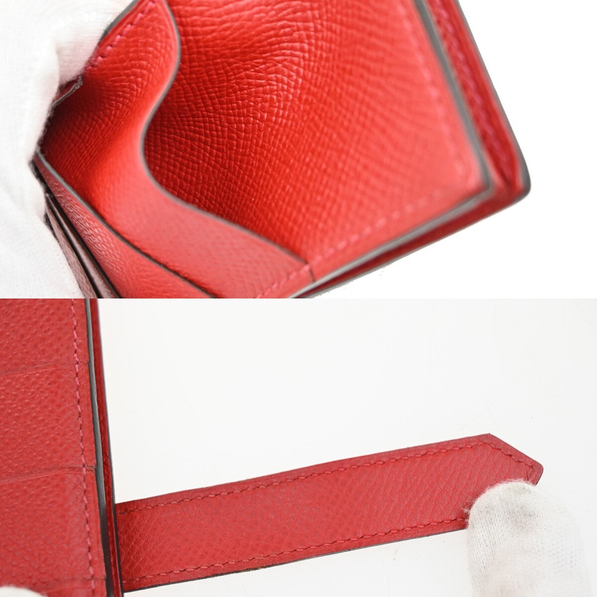HERMES Logo Bearn Bicolor Long Bifold Wallet Leather Red Burgundy SHW 96RF294