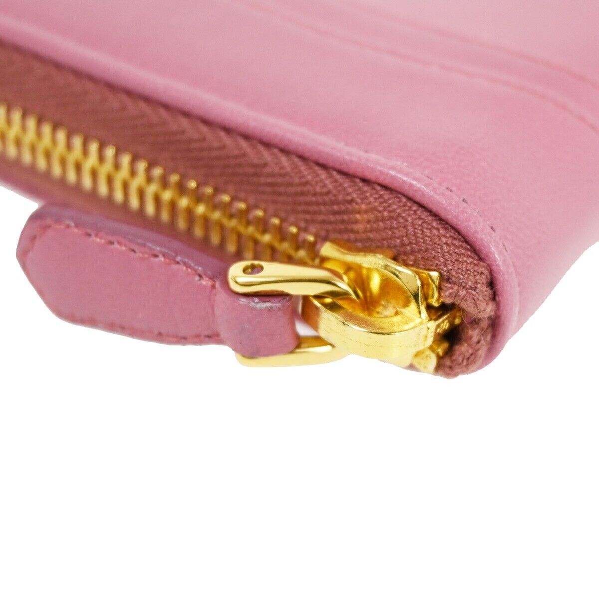 PRADA Logo Long Zip Wallet Nappa Stripes Leather Camelia Pink Gold Italy 82SH690