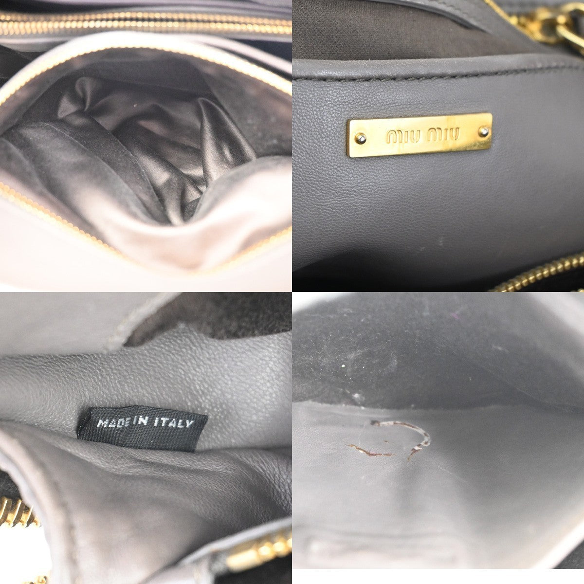 MIU MIU Logo Matelasse Shoulder Hand Bag Leather Purple Gray Gold  84TA360