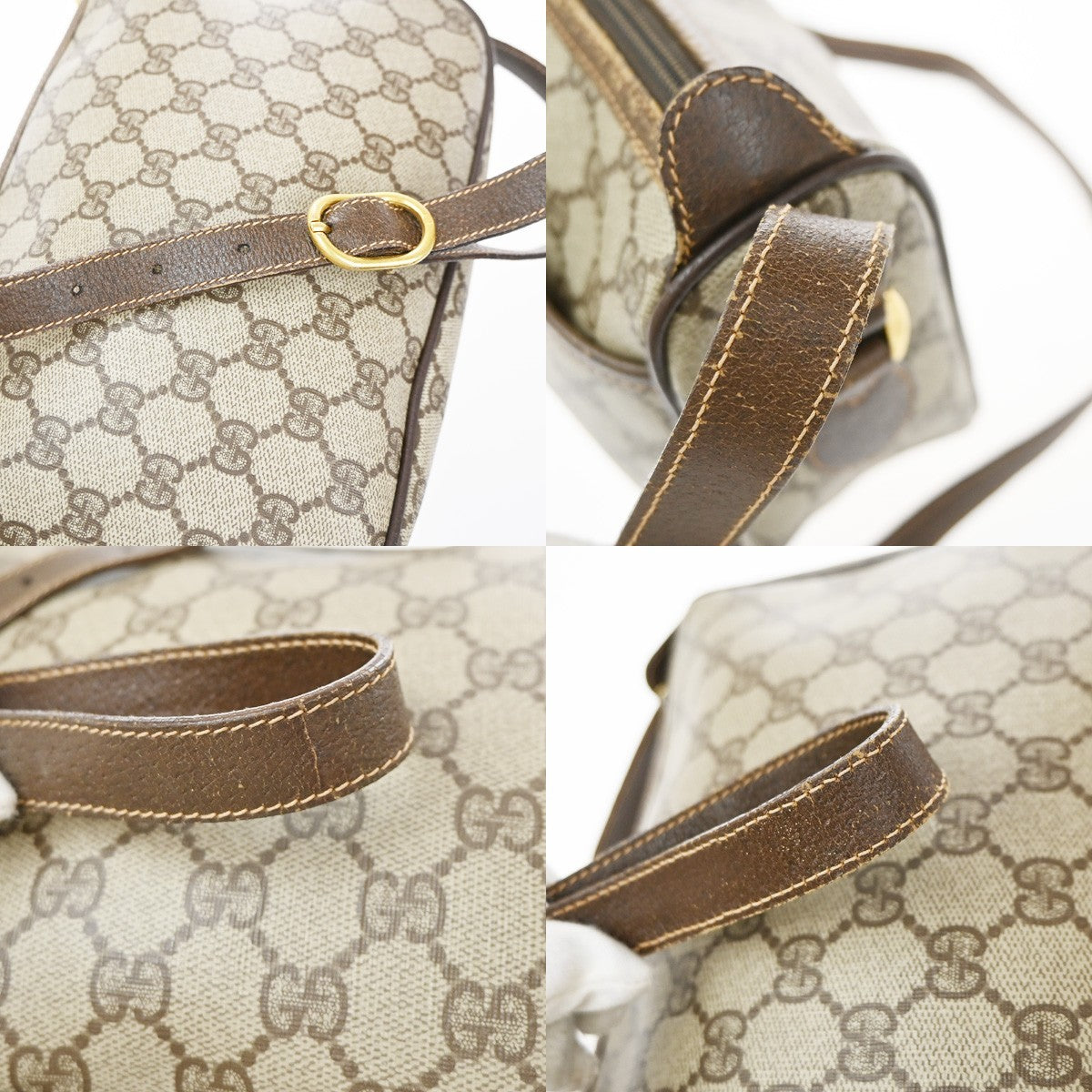 GUCCI Logo Web Sherry GG Pattern Shoulder Bag PVC Leather Brown Italy 65YJ167