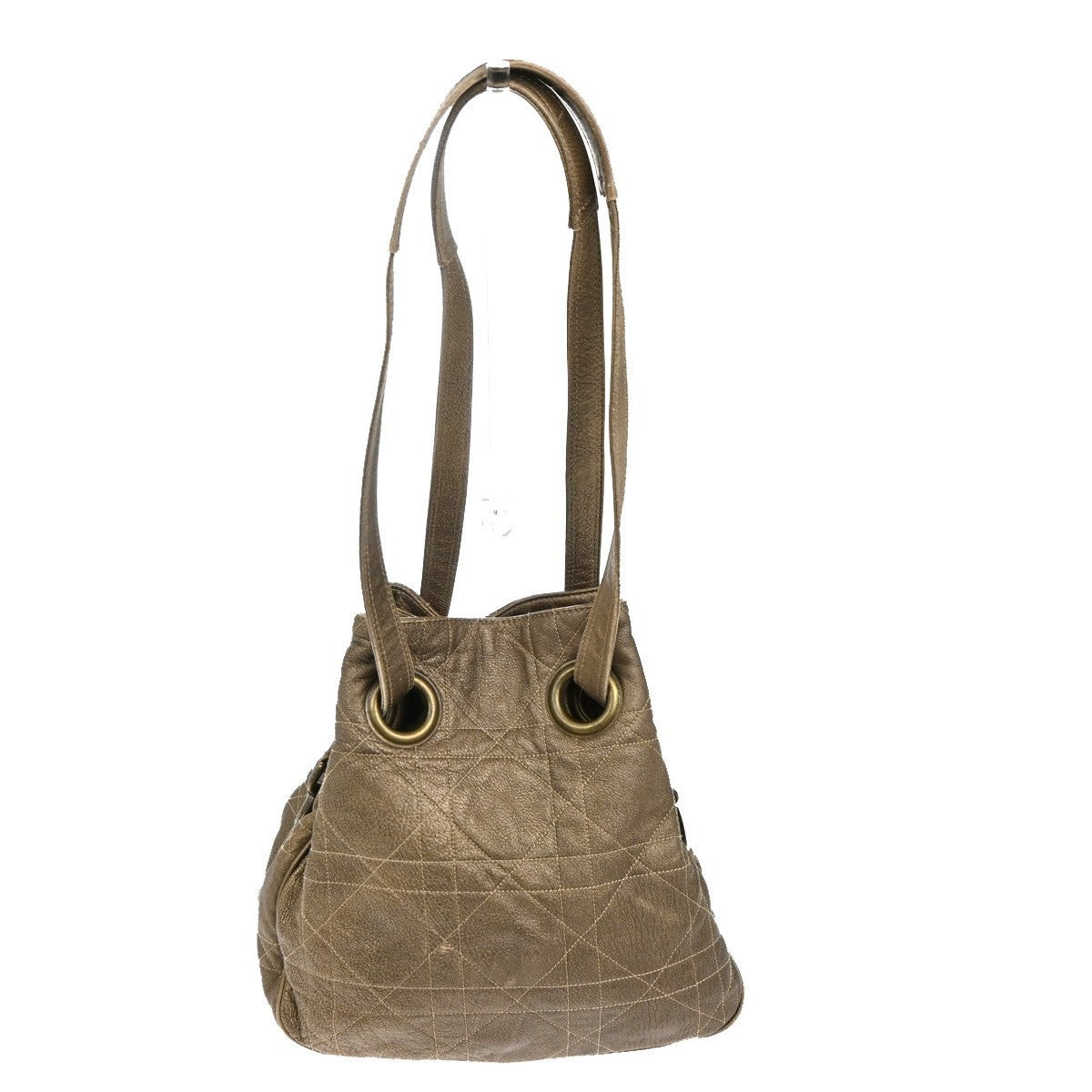 CHRISTIAN DIOR Cannage Shoulder Bag Leather Beige Gold Italy 83TA504