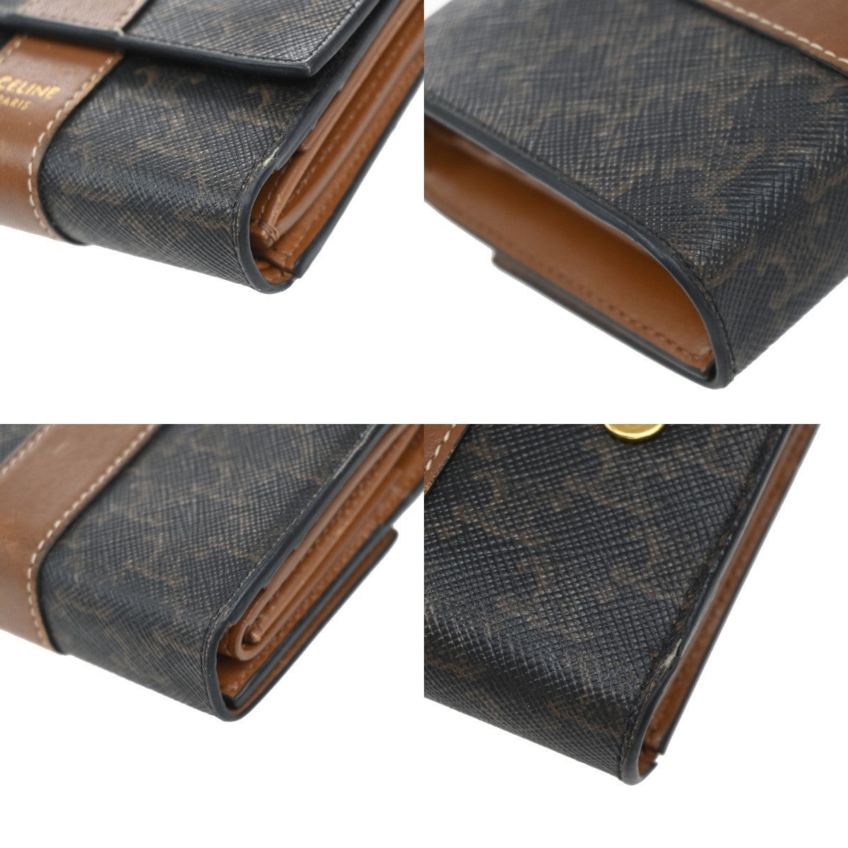 CELINE Logo Triomphe Pattern Bifold Wallet PVC Leather Brown Italy 68KP019
