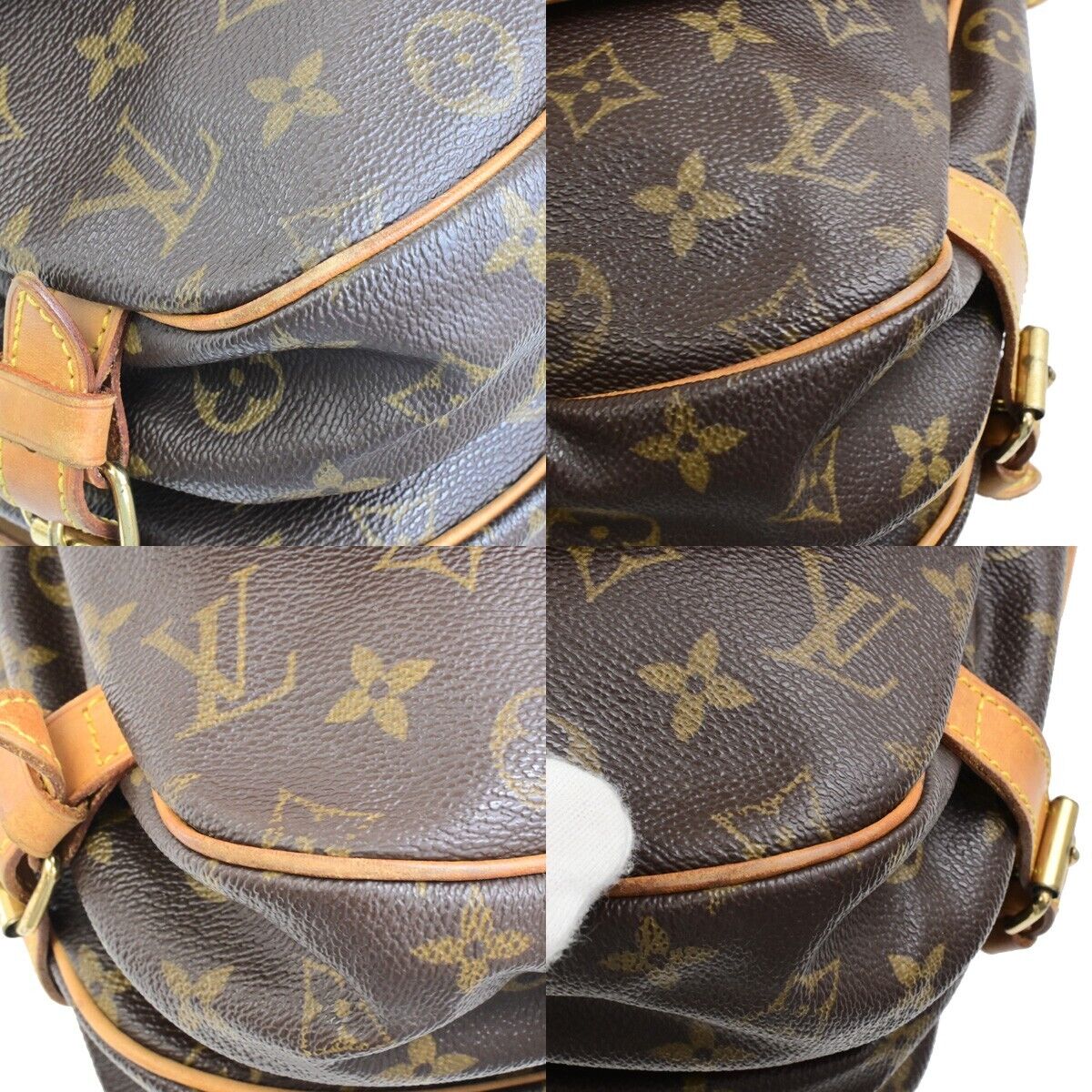 LOUIS VUITTON Logo Saumur MM Shoulder Bag Monogram Leather Brown M40710 83FB519