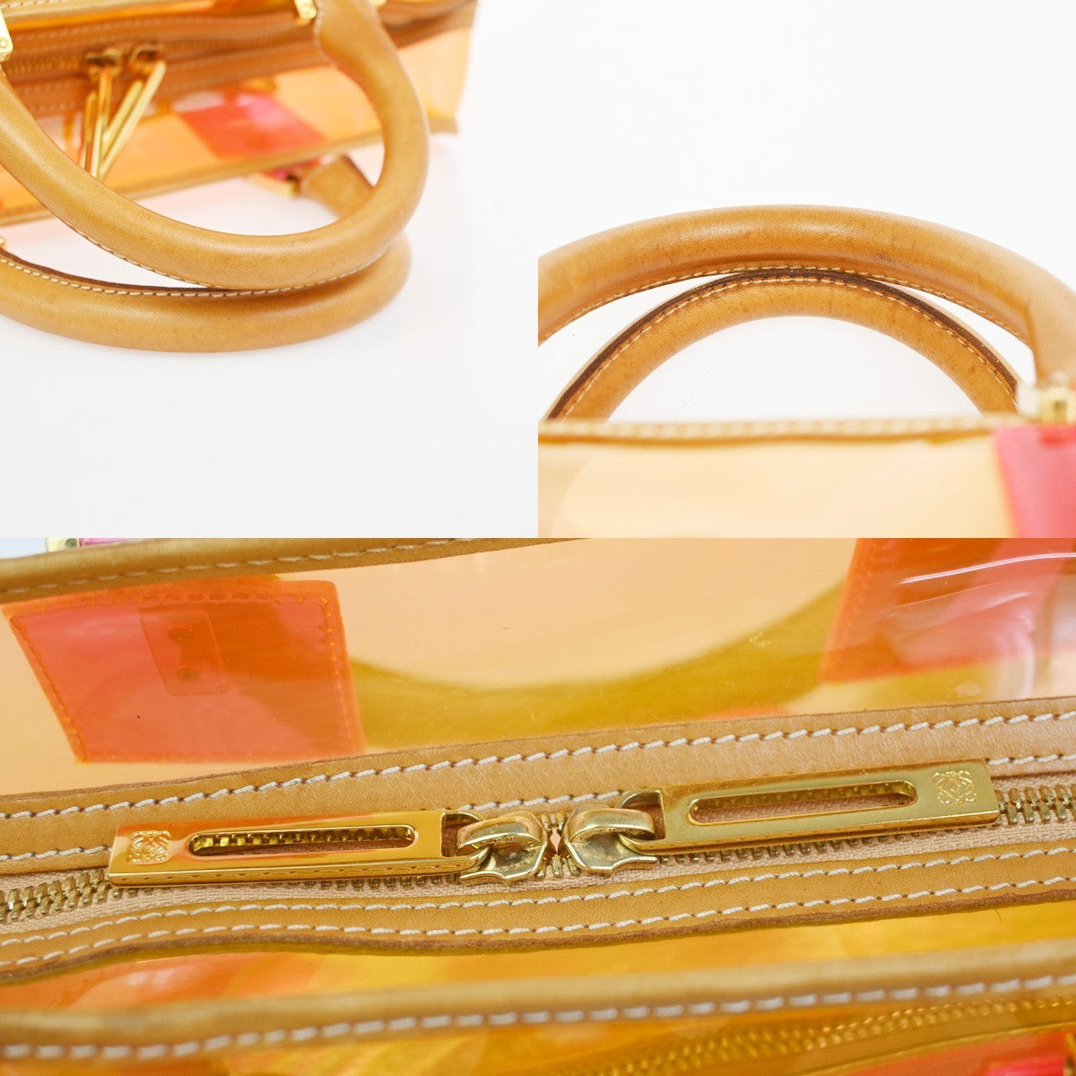 LOEWE Anagram Logo Amazona 28 Hand Bag Pouch Vinyl Leather Orange PK GHW 12RL927