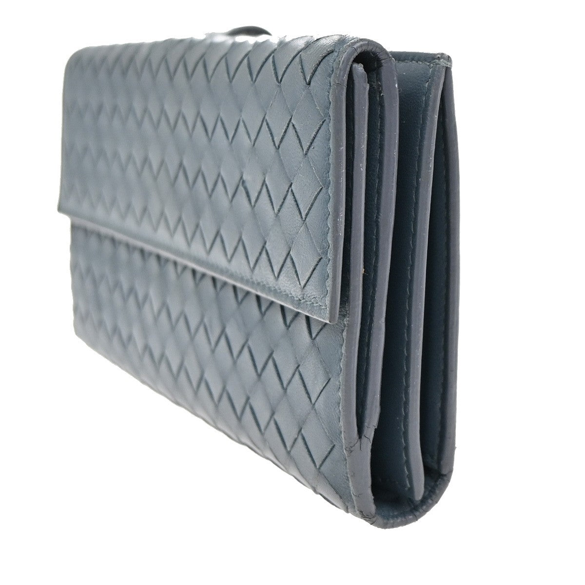 BOTTEGA VENETA Logo Intrecciato Long Bifold Wallet Leather Blue 67FC166