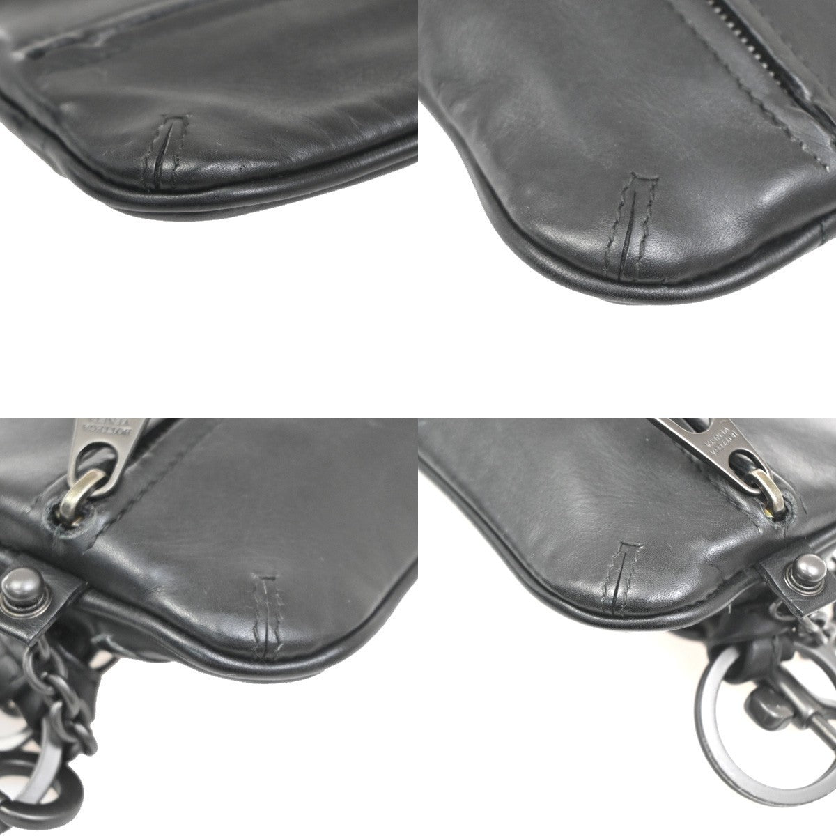 BOTTEGA VENETA Intrecciato Chain Coin Case Wallet Leather Black Italy 65KC161